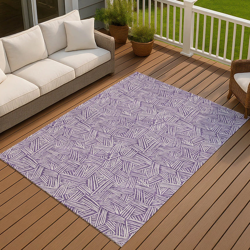 3' X 5' Purple And Beige Geometric Washable Indoor Outdoor Area Rug Homeroots Outdoor