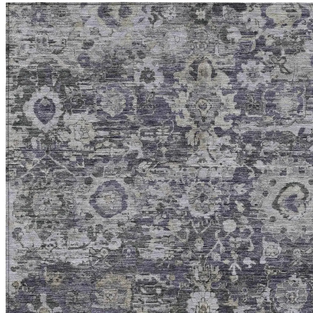 3' X 5' Purple And Gray Floral Washable Indoor Outdoor Area Rug Homeroots Outdoor