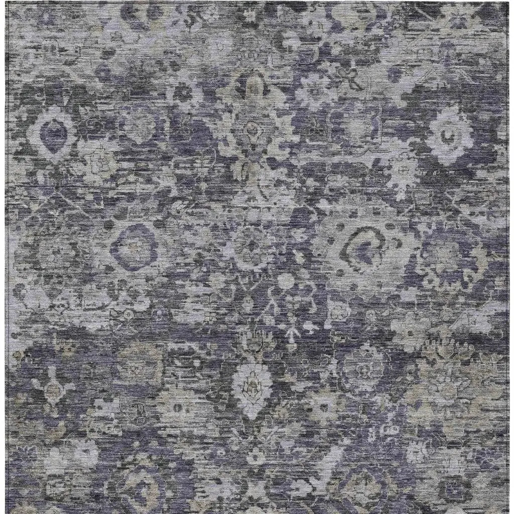 3' X 5' Purple And Gray Floral Washable Indoor Outdoor Area Rug Homeroots Outdoor