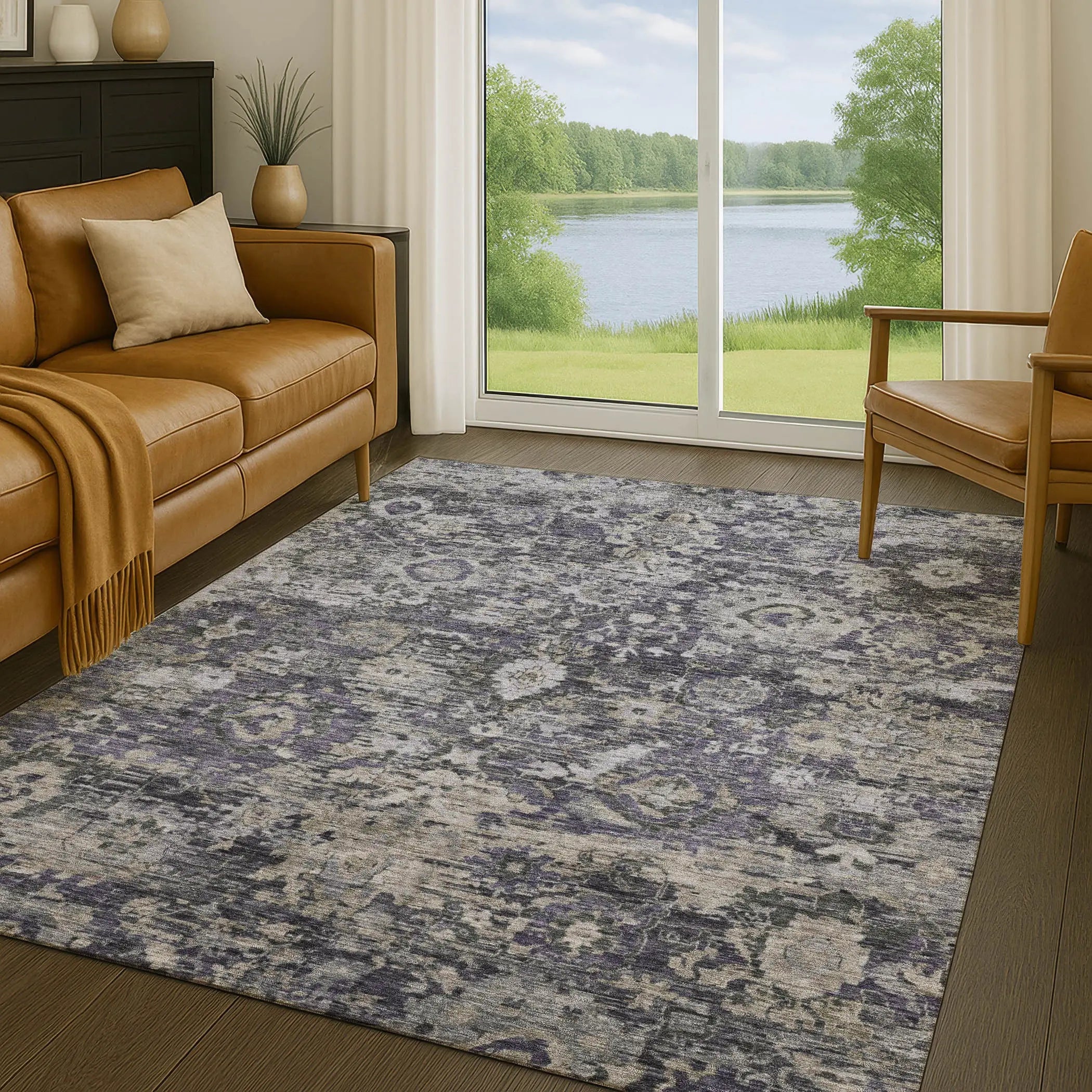 3' X 5' Purple And Gray Floral Washable Indoor Outdoor Area Rug Homeroots Outdoor