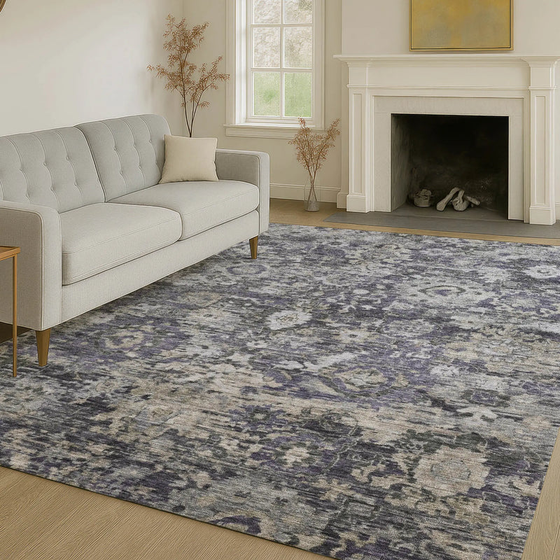 3' X 5' Purple And Gray Floral Washable Indoor Outdoor Area Rug Homeroots Outdoor