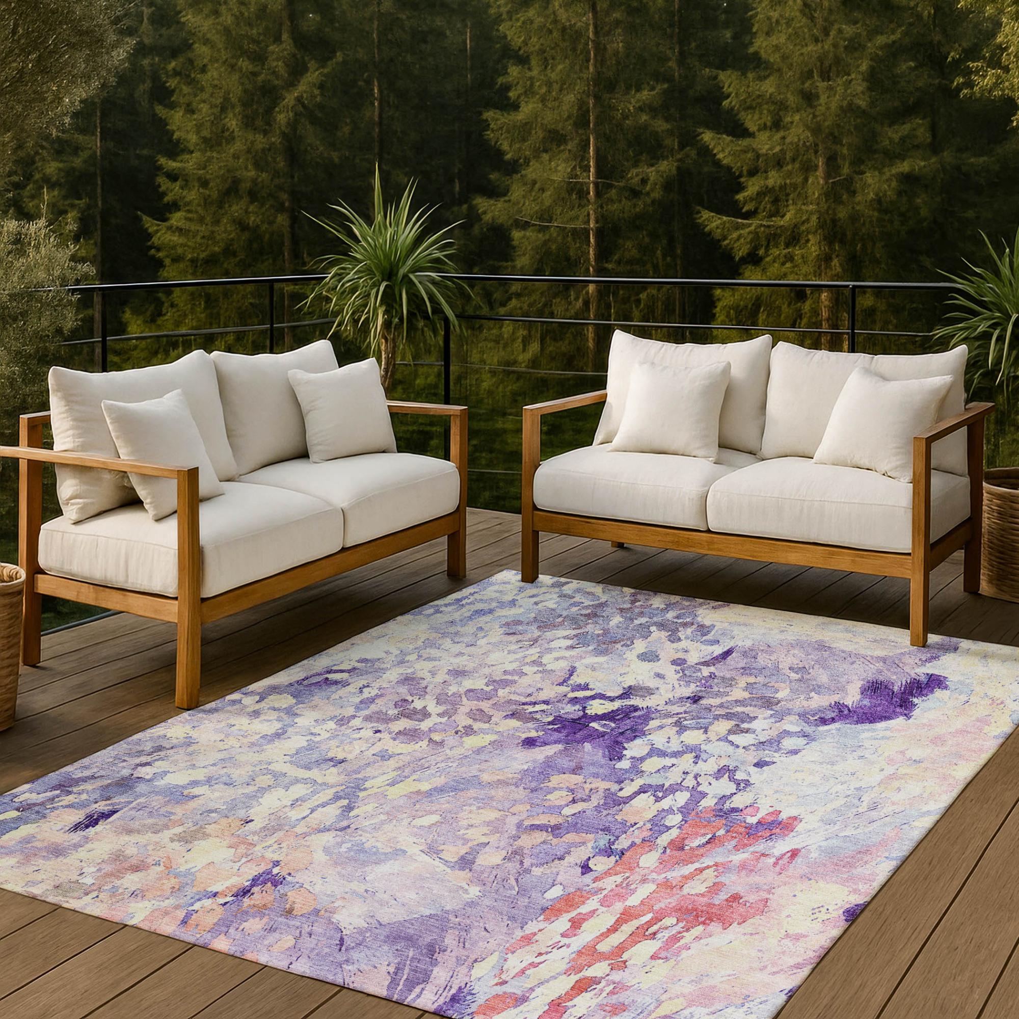 3' X 5' Purple And Lavender Abstract Washable Indoor Outdoor Area Rug Homeroots Outdoor