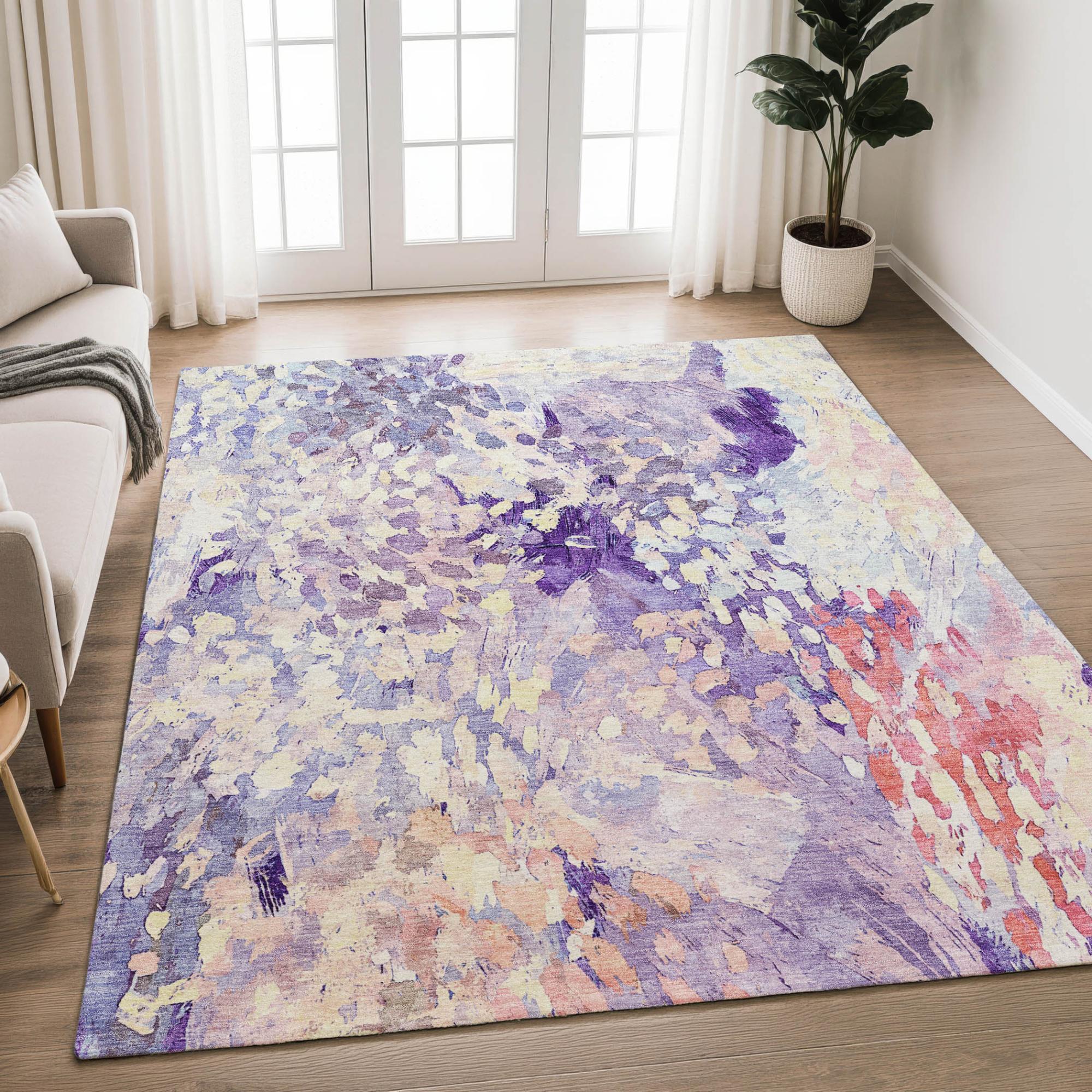3' X 5' Purple And Lavender Abstract Washable Indoor Outdoor Area Rug Homeroots Outdoor