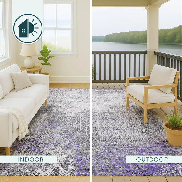 3' X 5' Purple And Pewter Abstract Washable Indoor Outdoor Area Rug Homeroots Outdoor