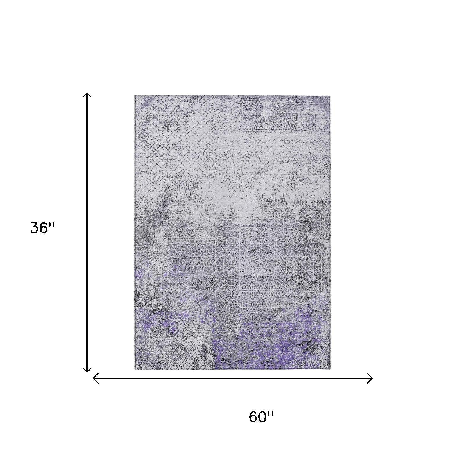 3' X 5' Purple And Pewter Abstract Washable Indoor Outdoor Area Rug Homeroots Outdoor