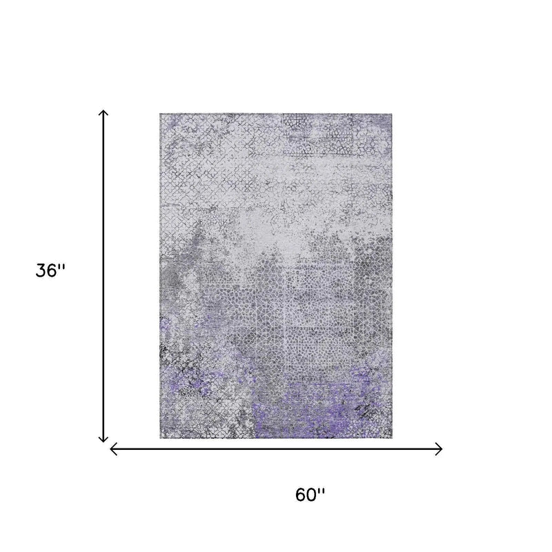 3' X 5' Purple And Pewter Abstract Washable Indoor Outdoor Area Rug Homeroots Outdoor