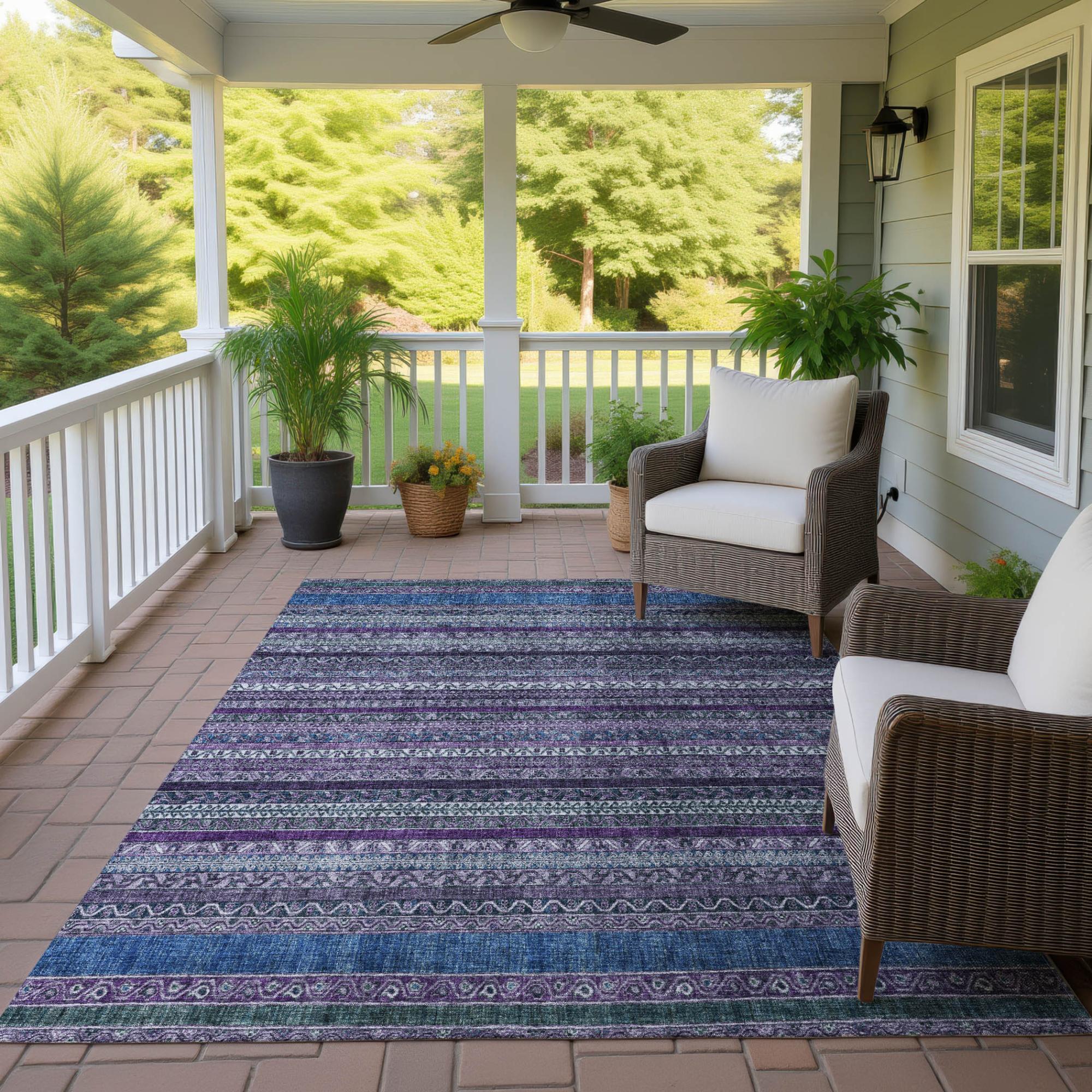 3' X 5' Purple And Plum Striped Washable Indoor Outdoor Area Rug Homeroots Outdoor