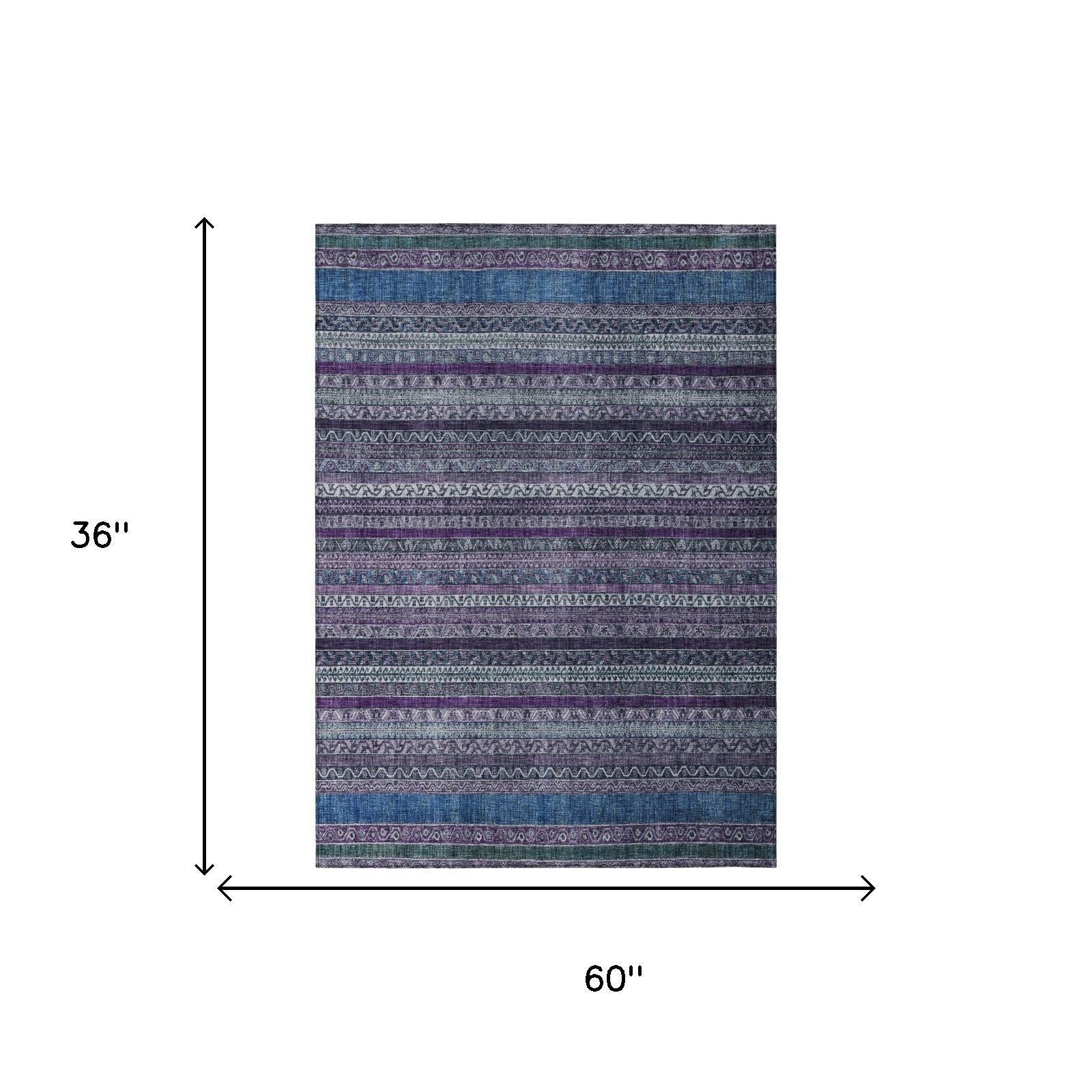 3' X 5' Purple And Plum Striped Washable Indoor Outdoor Area Rug Homeroots Outdoor