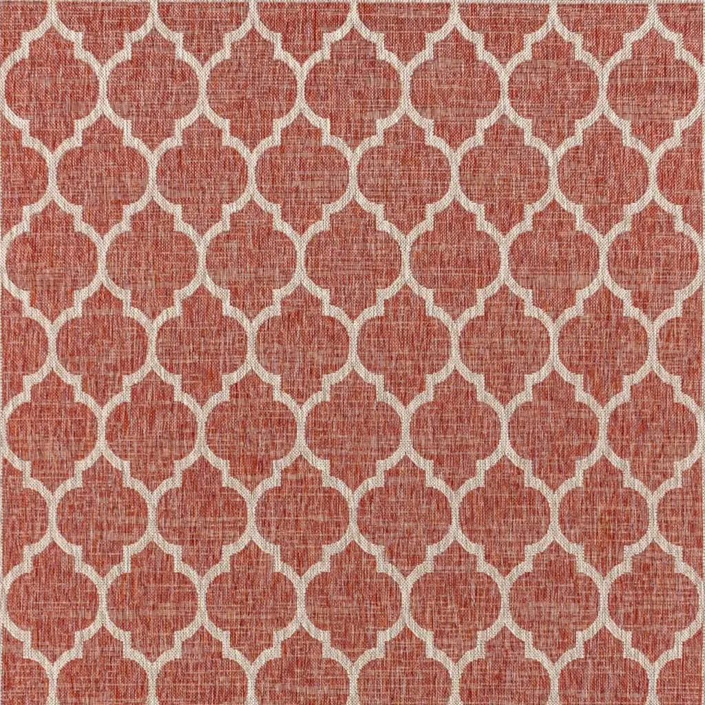 3' X 5' Red And Beige Geometric Indoor Outdoor Area Rug Homeroots Outdoor