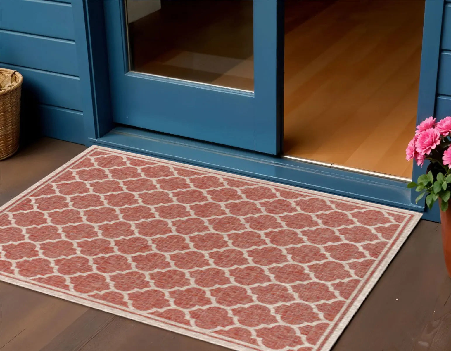3' X 5' Red And Beige Geometric Indoor Outdoor Area Rug Homeroots Outdoor