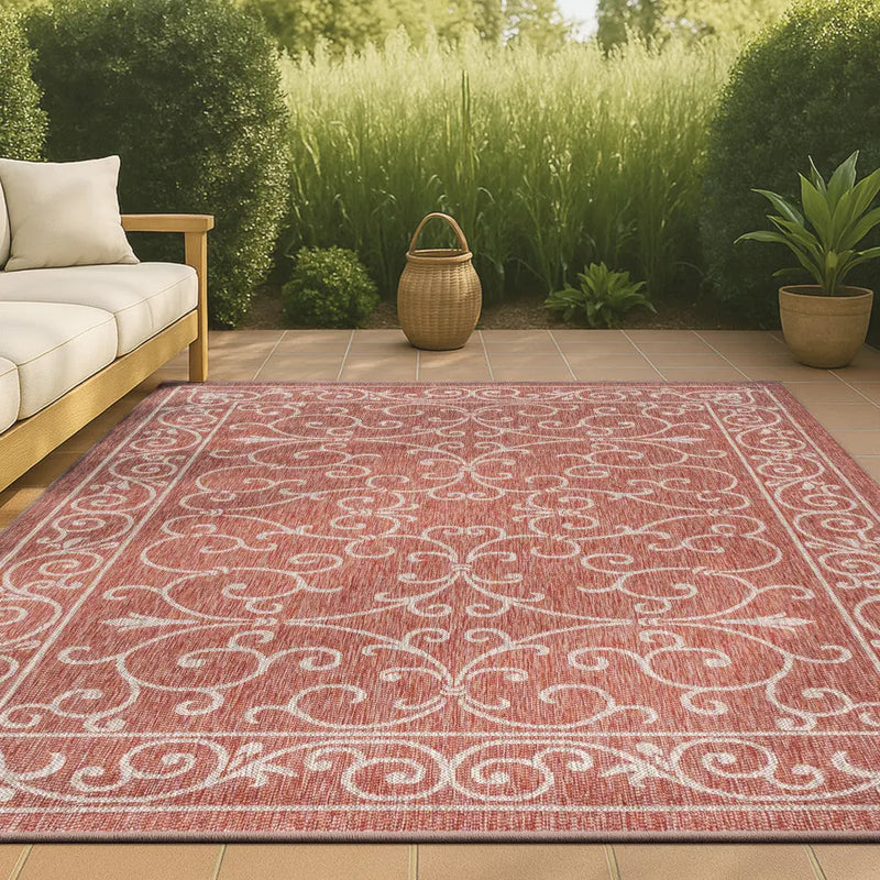 3' X 5' Red And Beige Medallion Indoor Outdoor Area Rug Homeroots Outdoor