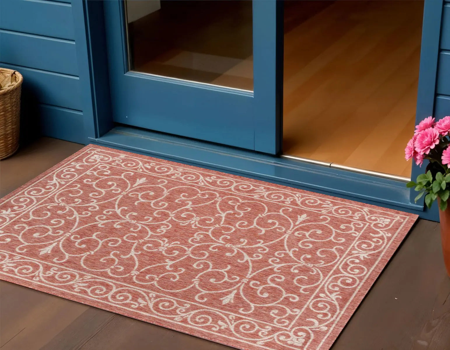3' X 5' Red And Beige Medallion Indoor Outdoor Area Rug Homeroots Outdoor
