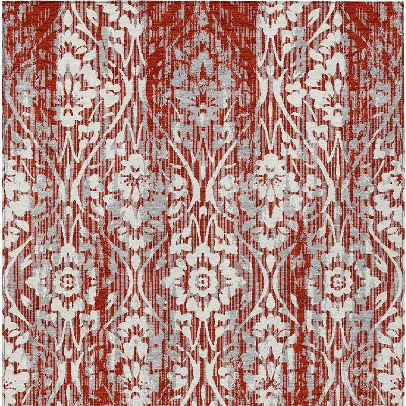 3' X 5' Red And Burgundy Damask Washable Indoor Outdoor Area Rug Homeroots Outdoor