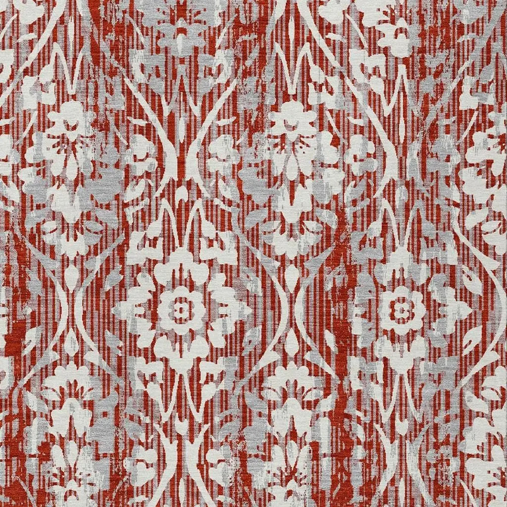 3' X 5' Red And Burgundy Damask Washable Indoor Outdoor Area Rug Homeroots Outdoor