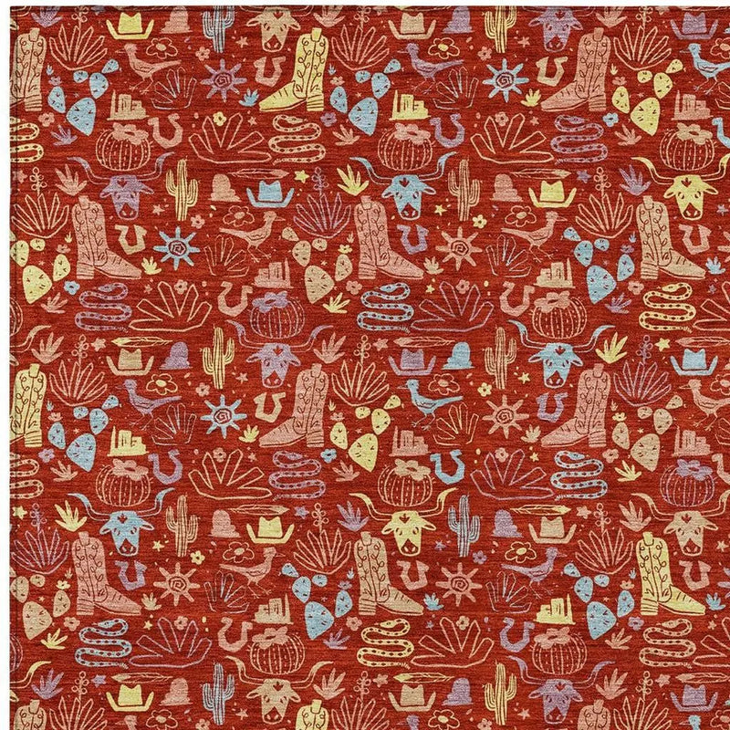 3' X 5' Red And Coral Stars Washable Indoor Outdoor Area Rug Homeroots Outdoor