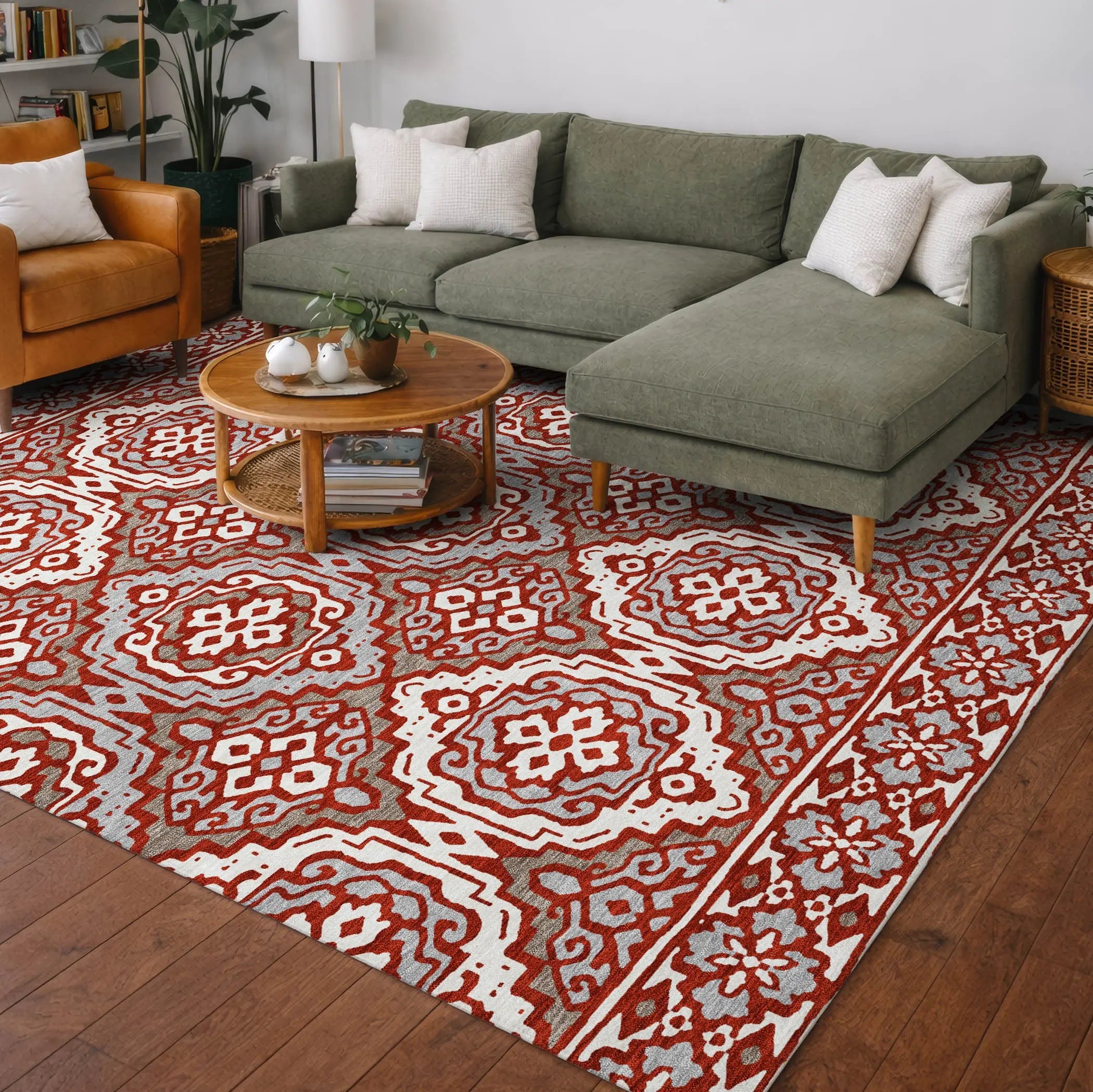 3' X 5' Red And Denim Blue Tribal Washable Indoor Outdoor Area Rug Homeroots Outdoor