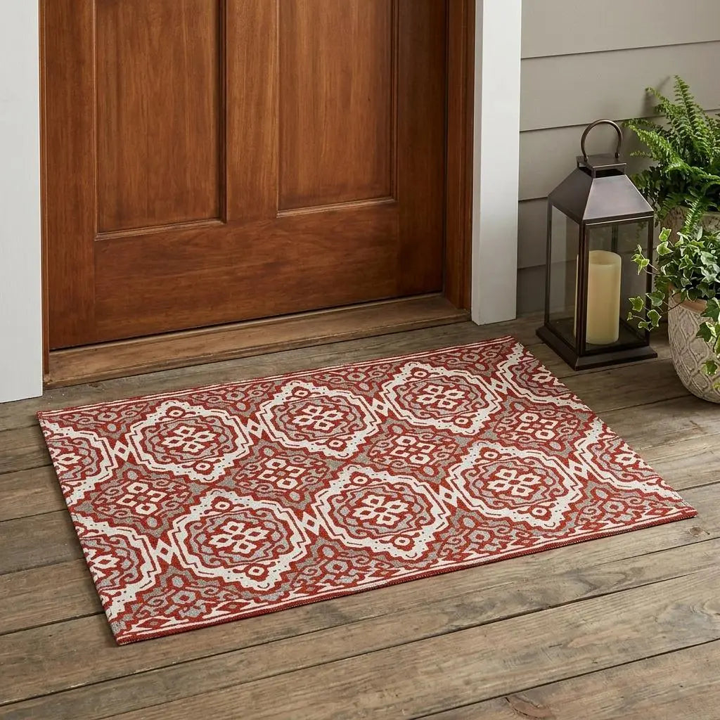 3' X 5' Red And Denim Blue Tribal Washable Indoor Outdoor Area Rug Homeroots Outdoor