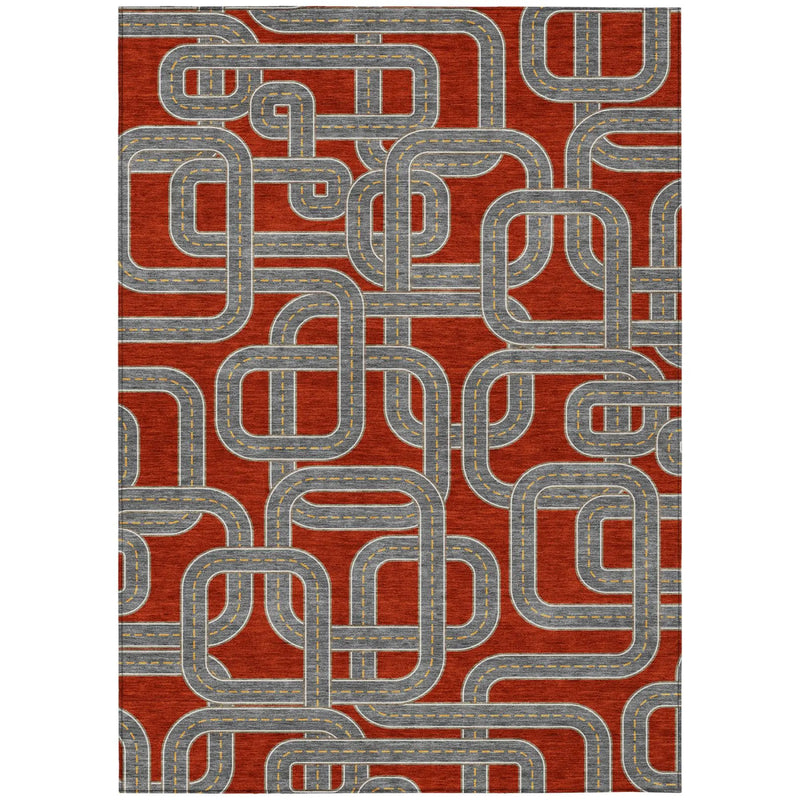 3' X 5' Red And Gray Geometric Washable Indoor Outdoor Area Rug Homeroots Outdoor