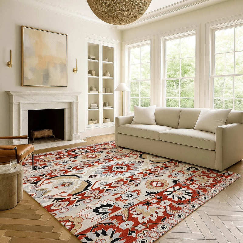 3' X 5' Red And Ivory Cactus Washable Indoor Outdoor Area Rug Homeroots Outdoor