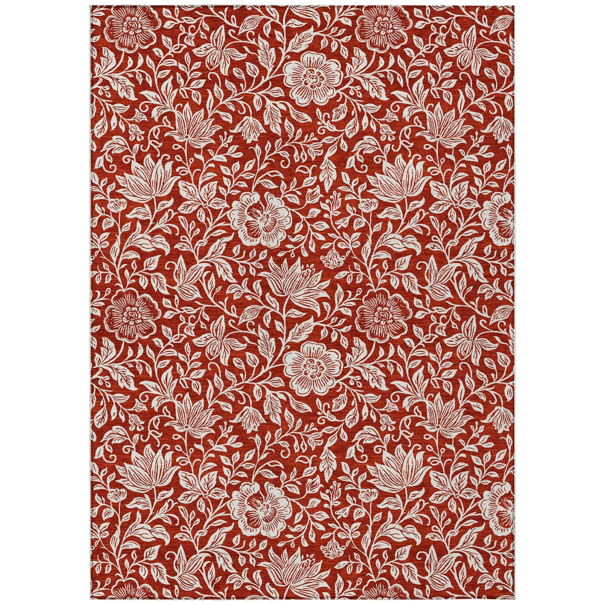 3' X 5' Red And Ivory Floral Washable Indoor Outdoor Area Rug Homeroots Outdoor