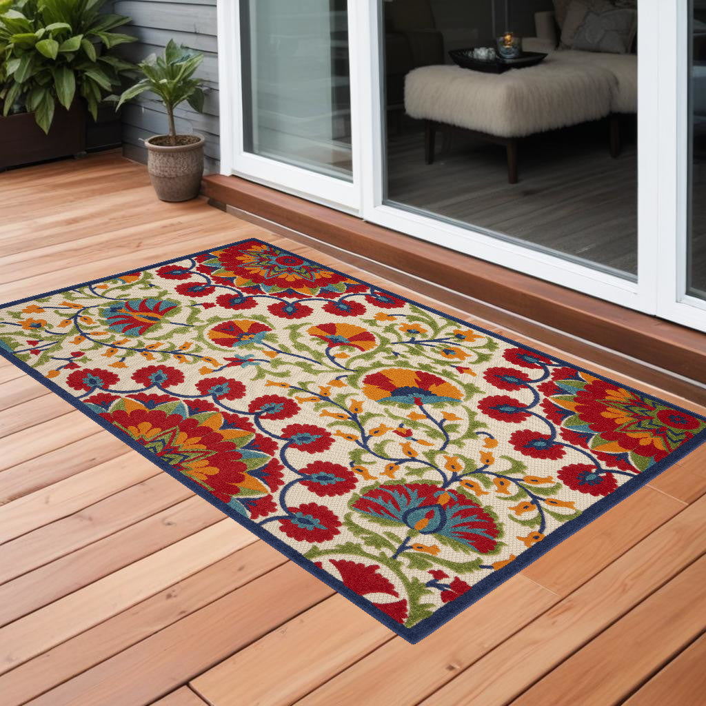 3' X 5' Red And Ivory Indoor Outdoor Area Rug - GreatEagleInc