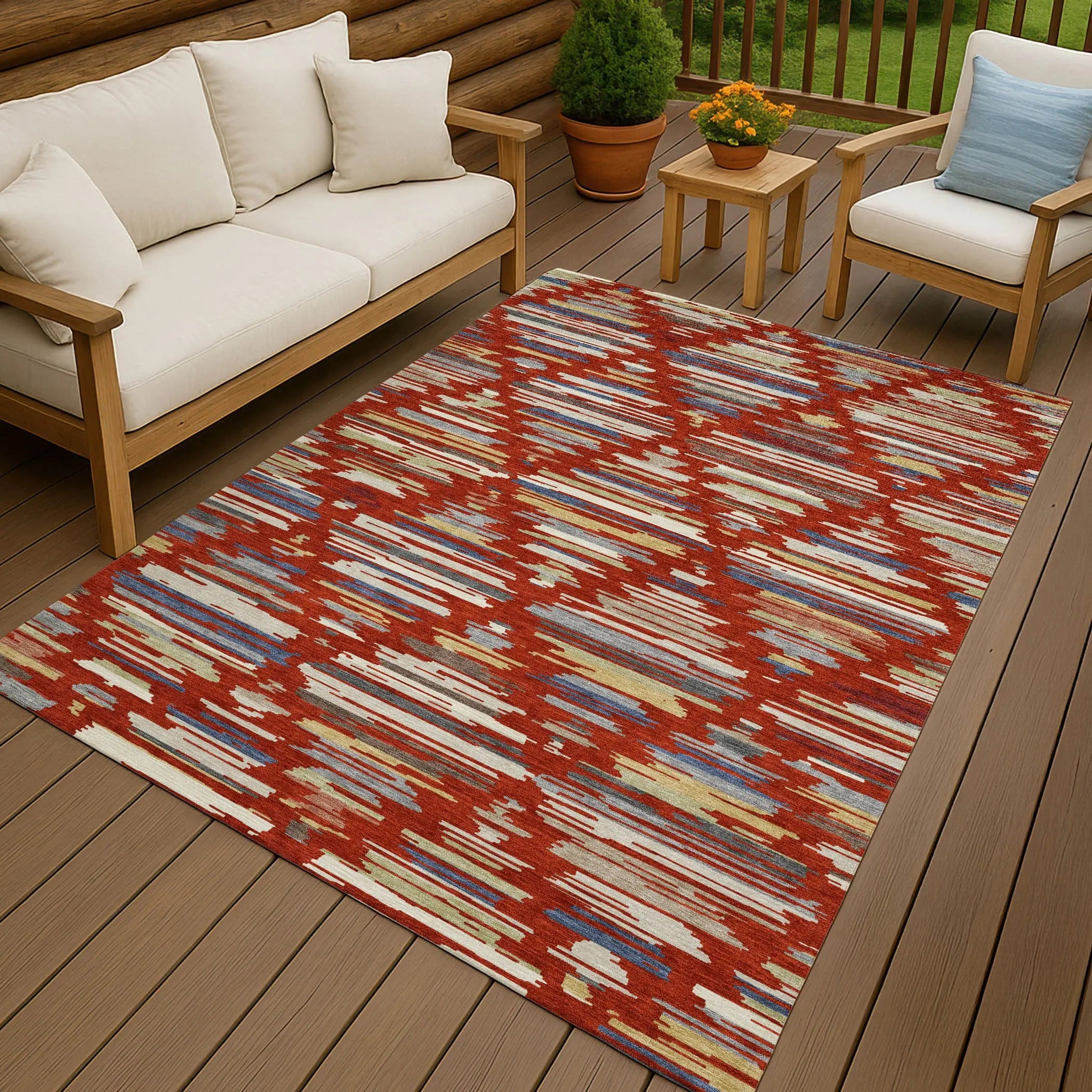 3' X 5' Red And Ivory Southwestern Washable Indoor Outdoor Area Rug Homeroots Outdoor