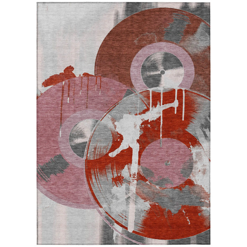3' X 5' Red And Mauve Geometric Washable Indoor Outdoor Area Rug Homeroots Outdoor