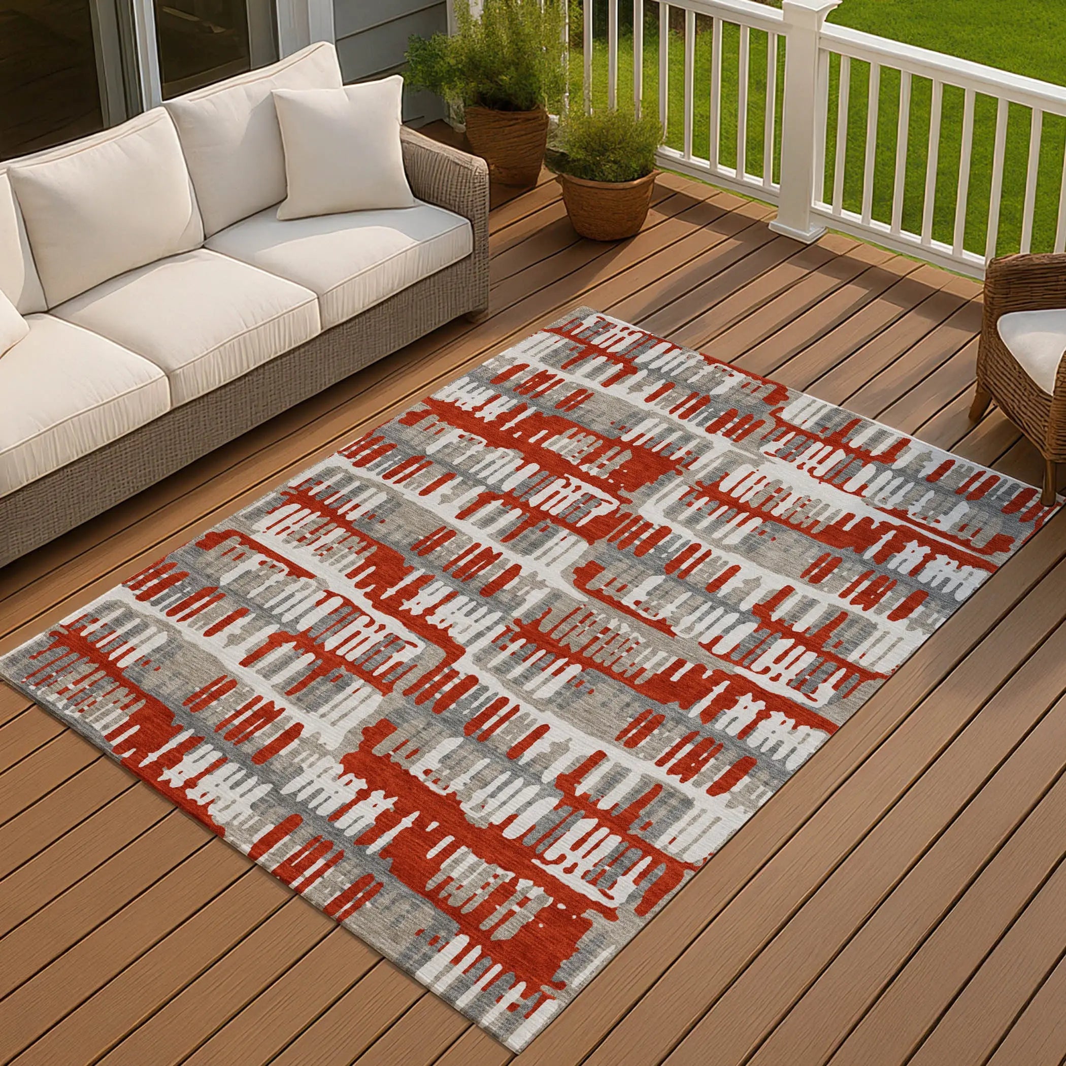 3' X 5' Red And Orange Abstract Washable Indoor Outdoor Area Rug Homeroots Outdoor