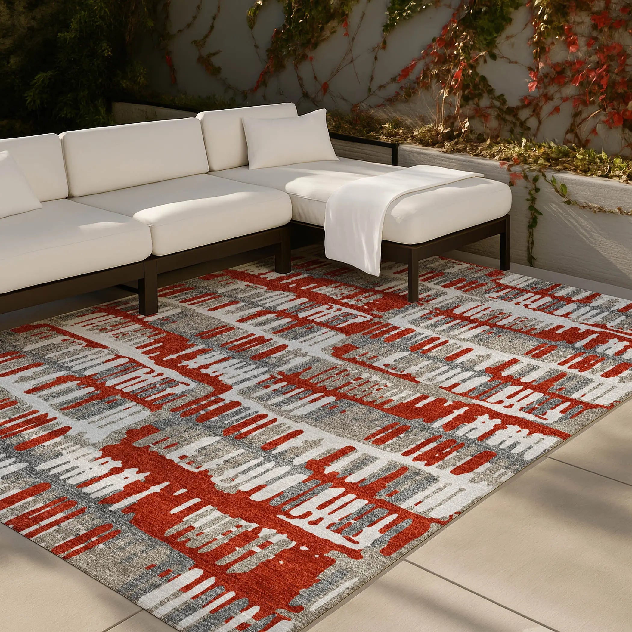 3' X 5' Red And Orange Abstract Washable Indoor Outdoor Area Rug Homeroots Outdoor