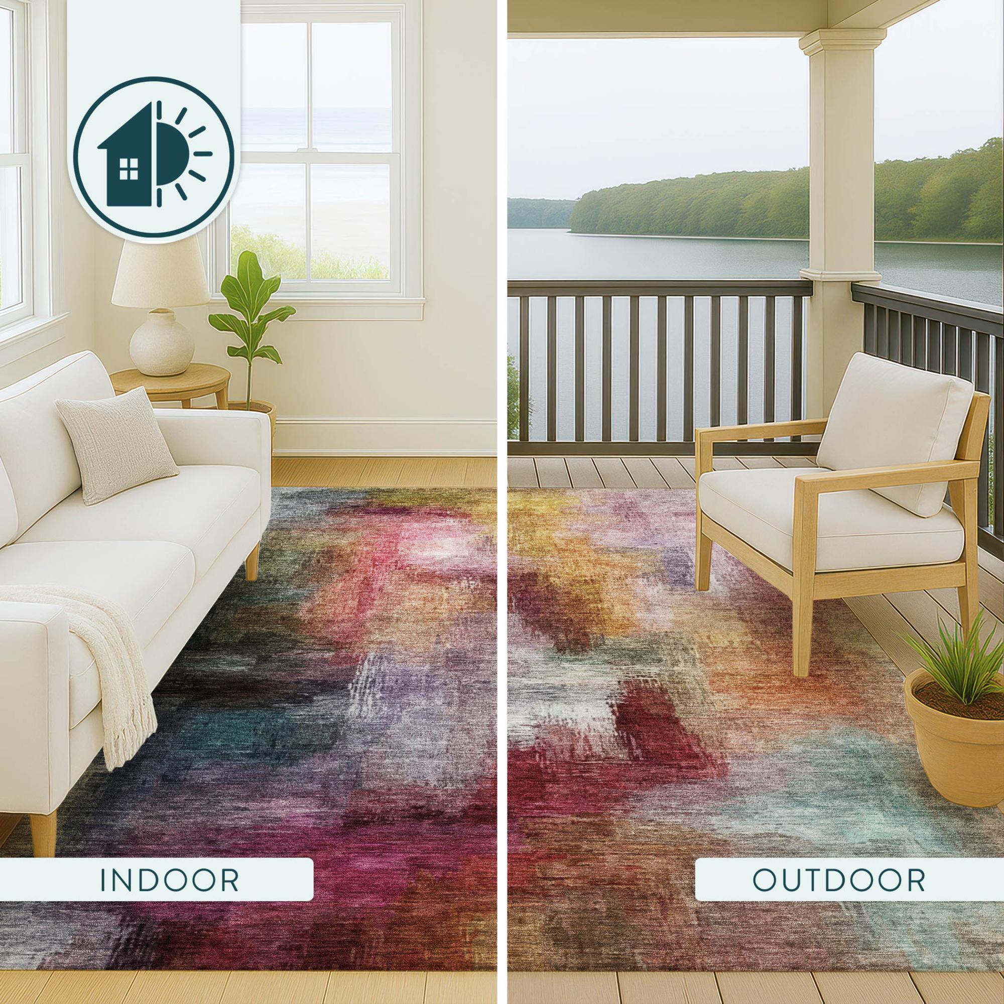 3' X 5' Red And Plum Abstract Washable Indoor Outdoor Area Rug Homeroots Outdoor