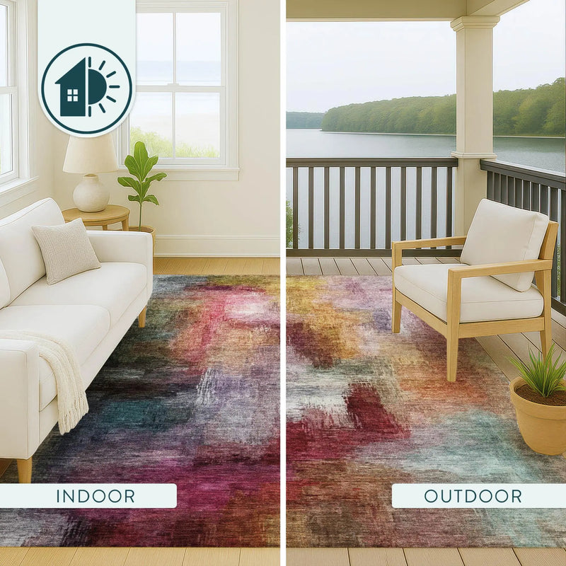 3' X 5' Red And Plum Abstract Washable Indoor Outdoor Area Rug Homeroots Outdoor