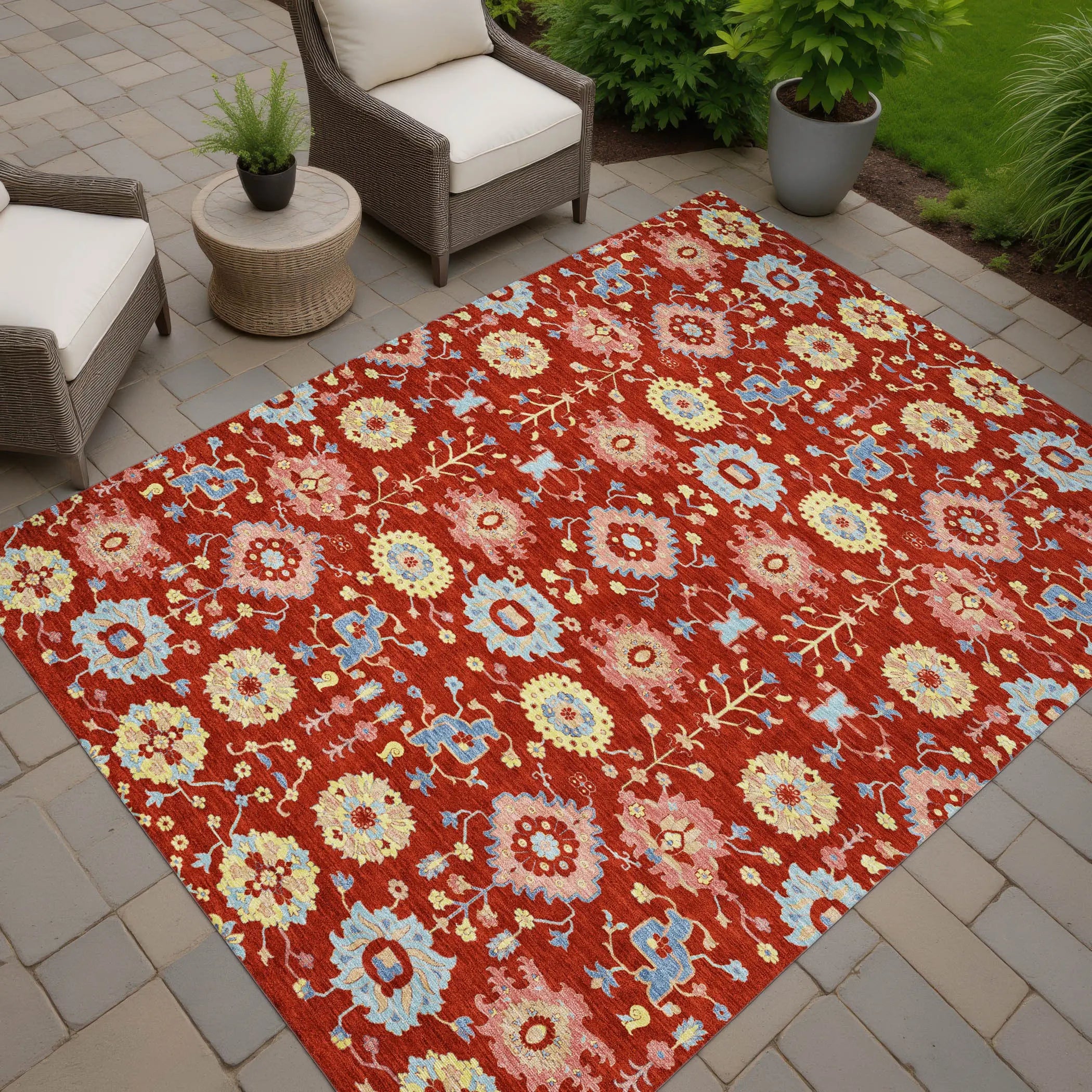 3' X 5' Red And Rust Geometric Washable Indoor Outdoor Area Rug Homeroots Outdoor