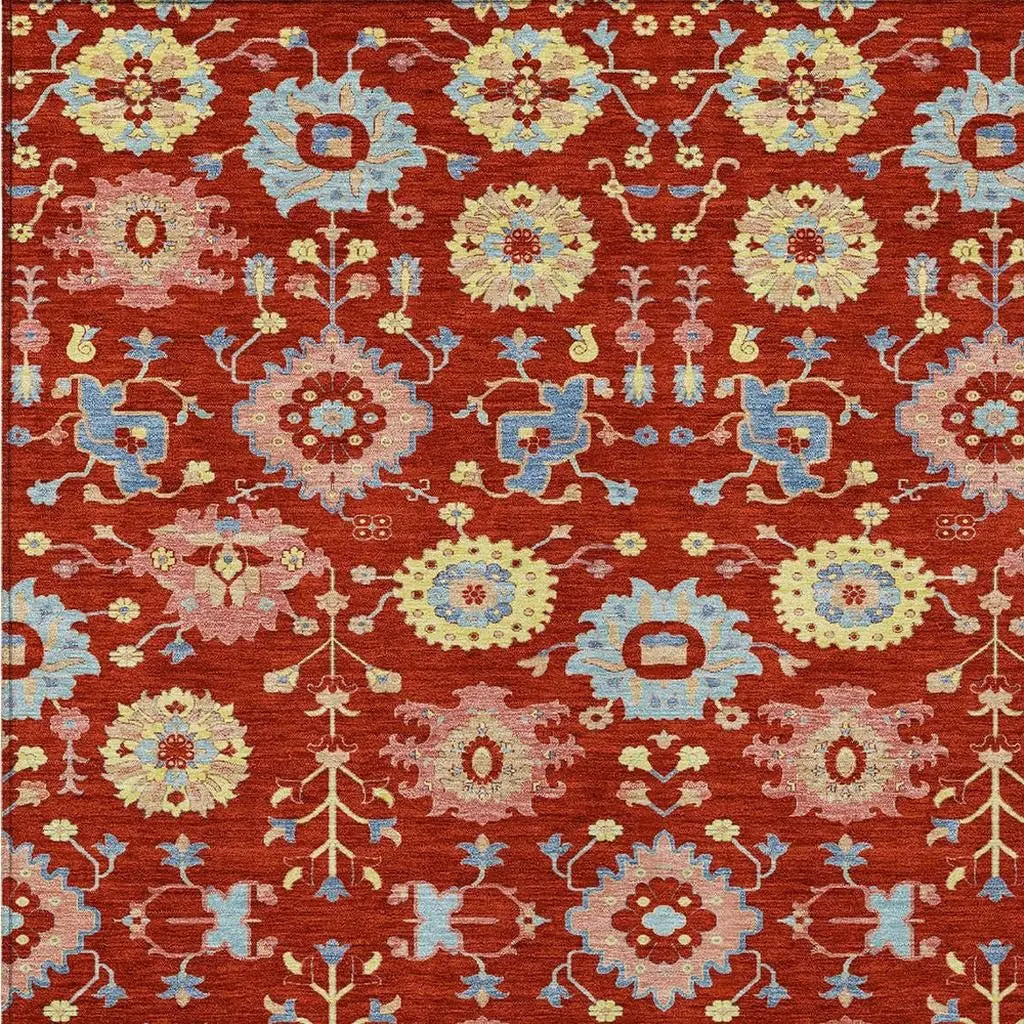 3' X 5' Red And Rust Geometric Washable Indoor Outdoor Area Rug Homeroots Outdoor