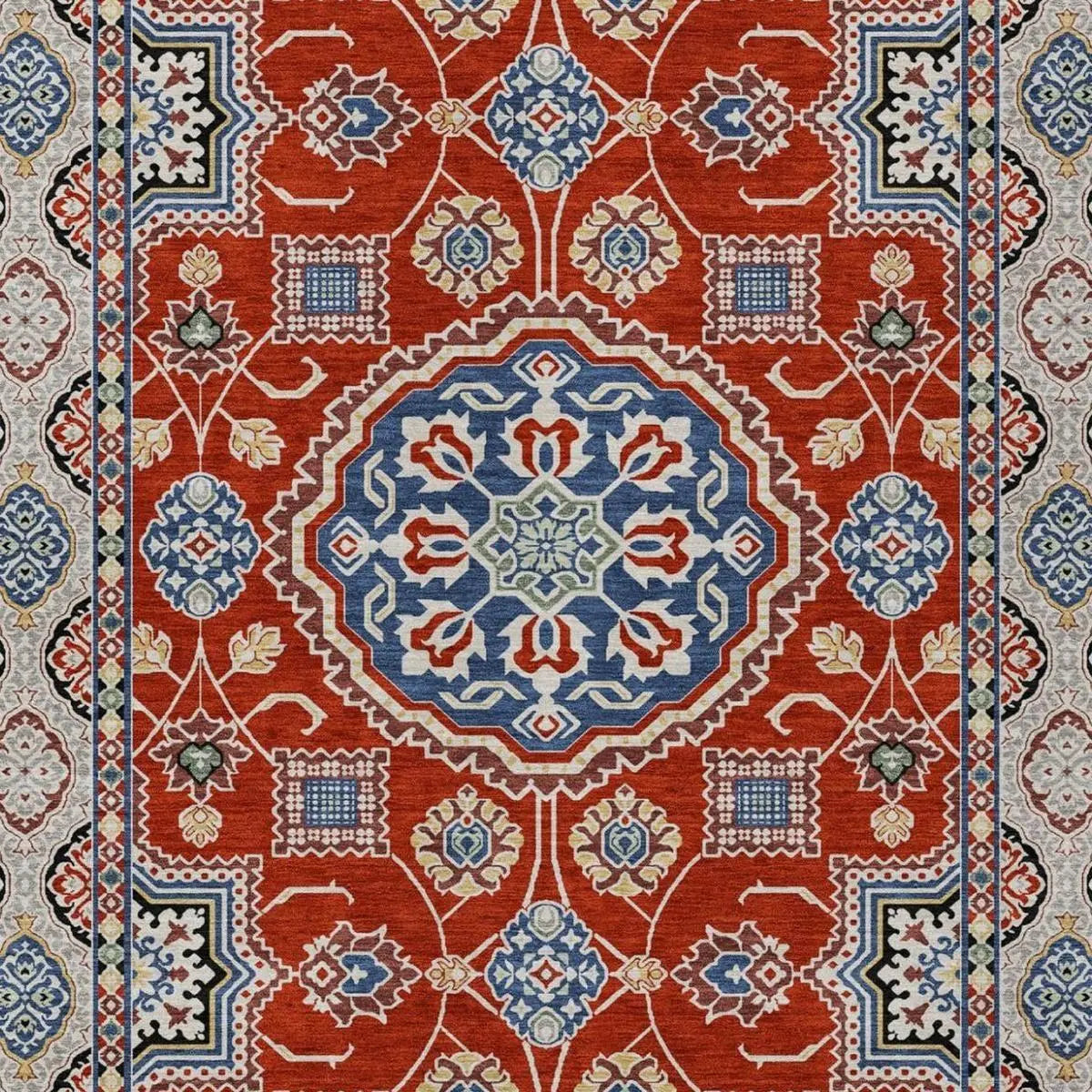 3' X 5' Red And Silver Floral Medallion Washable Indoor Outdoor Area Rug Homeroots Outdoor