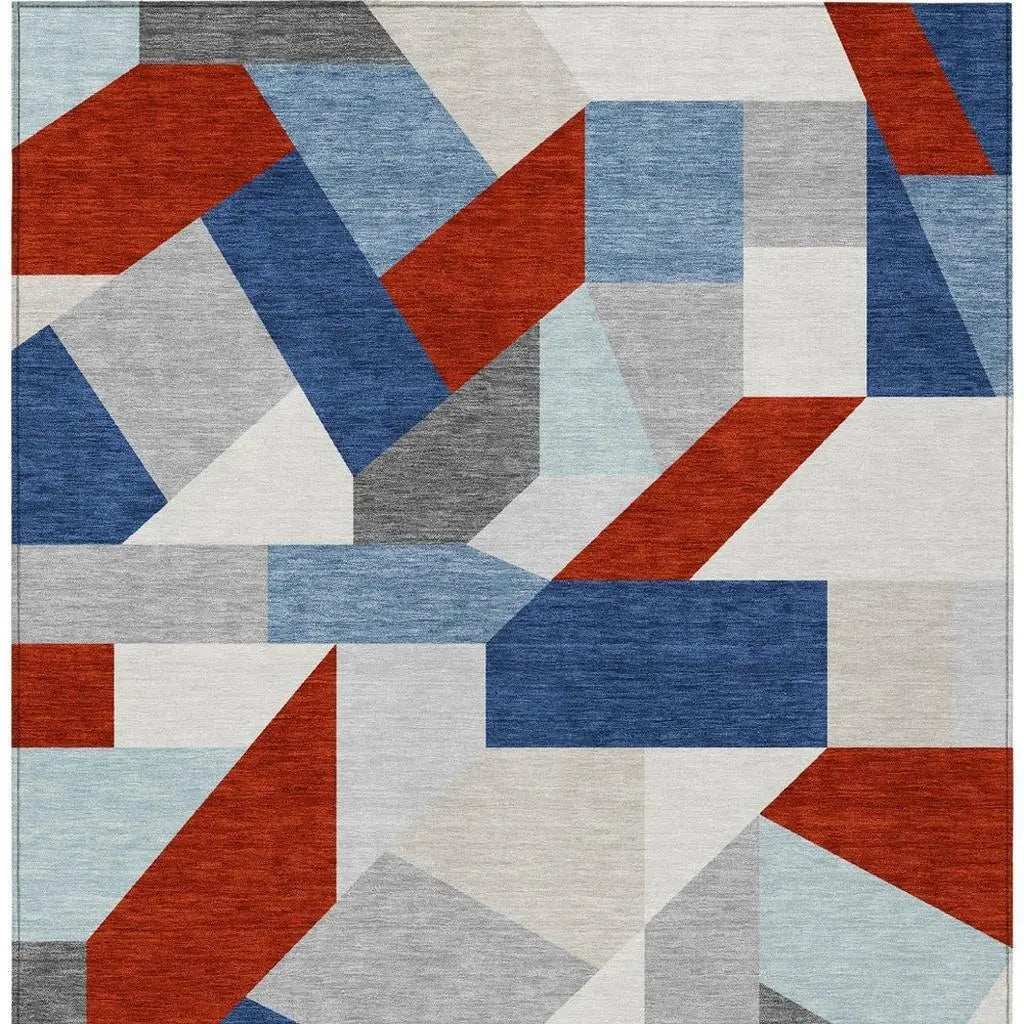 3' X 5' Red And Silver Geometric Washable Indoor Outdoor Area Rug Homeroots Outdoor