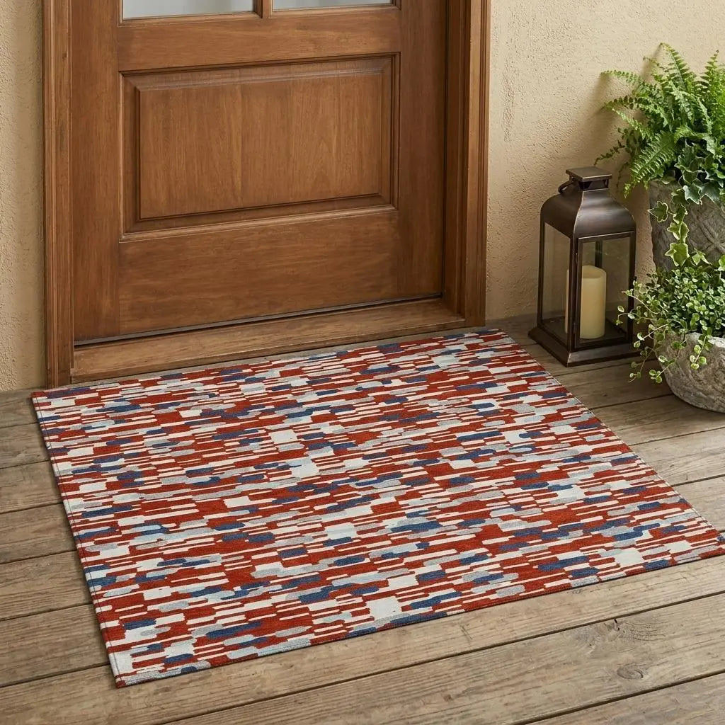 3' X 5' Red And Silver Geometric Washable Indoor Outdoor Area Rug Homeroots Outdoor