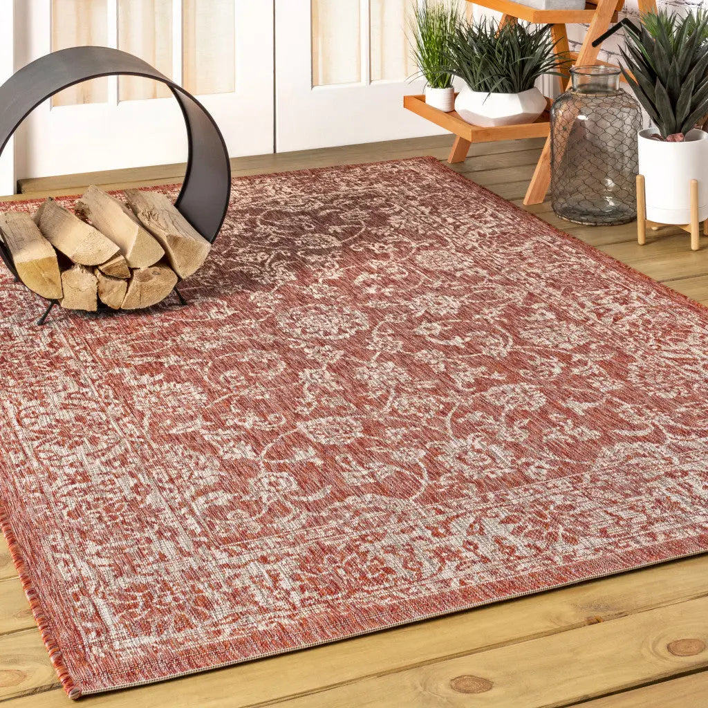 3' X 5' Red And Taupe Medallion Indoor Outdoor Area Rug Homeroots Outdoor