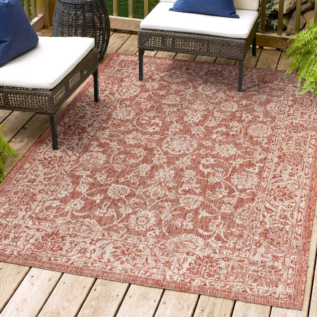 3' X 5' Red And Taupe Medallion Indoor Outdoor Area Rug Homeroots Outdoor