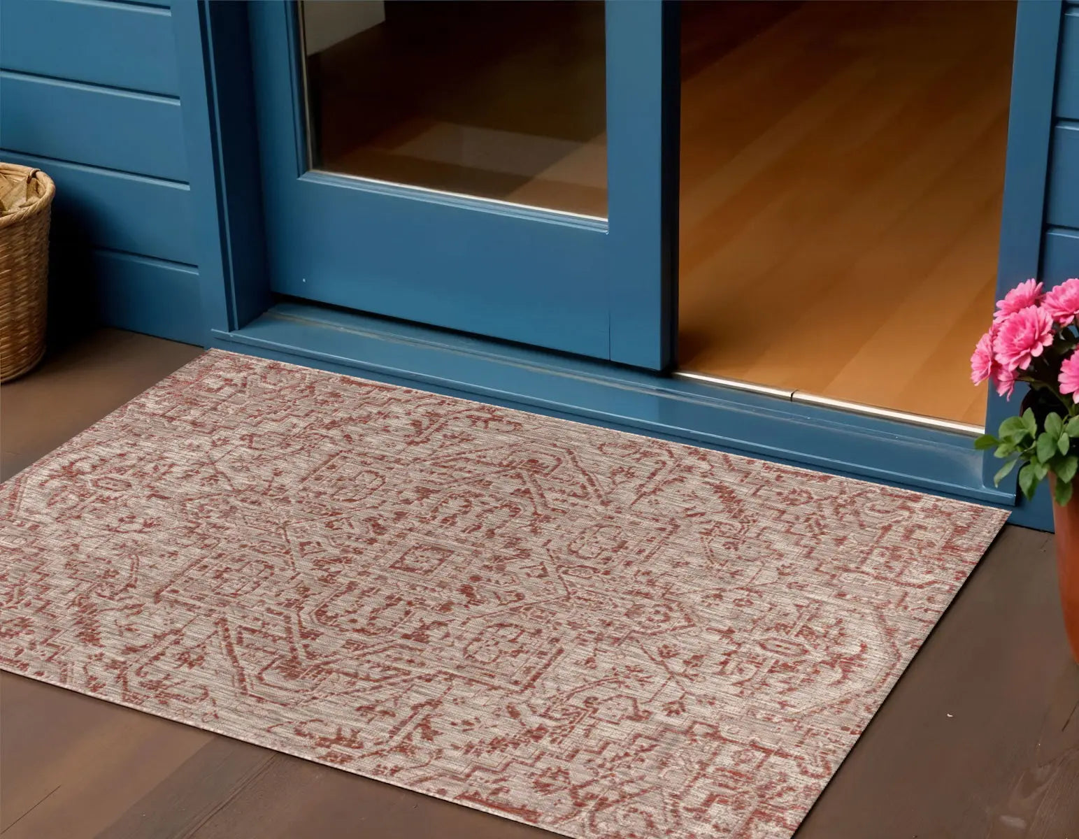 3' X 5' Red And Taupe Medallion Indoor Outdoor Area Rug Homeroots Outdoor