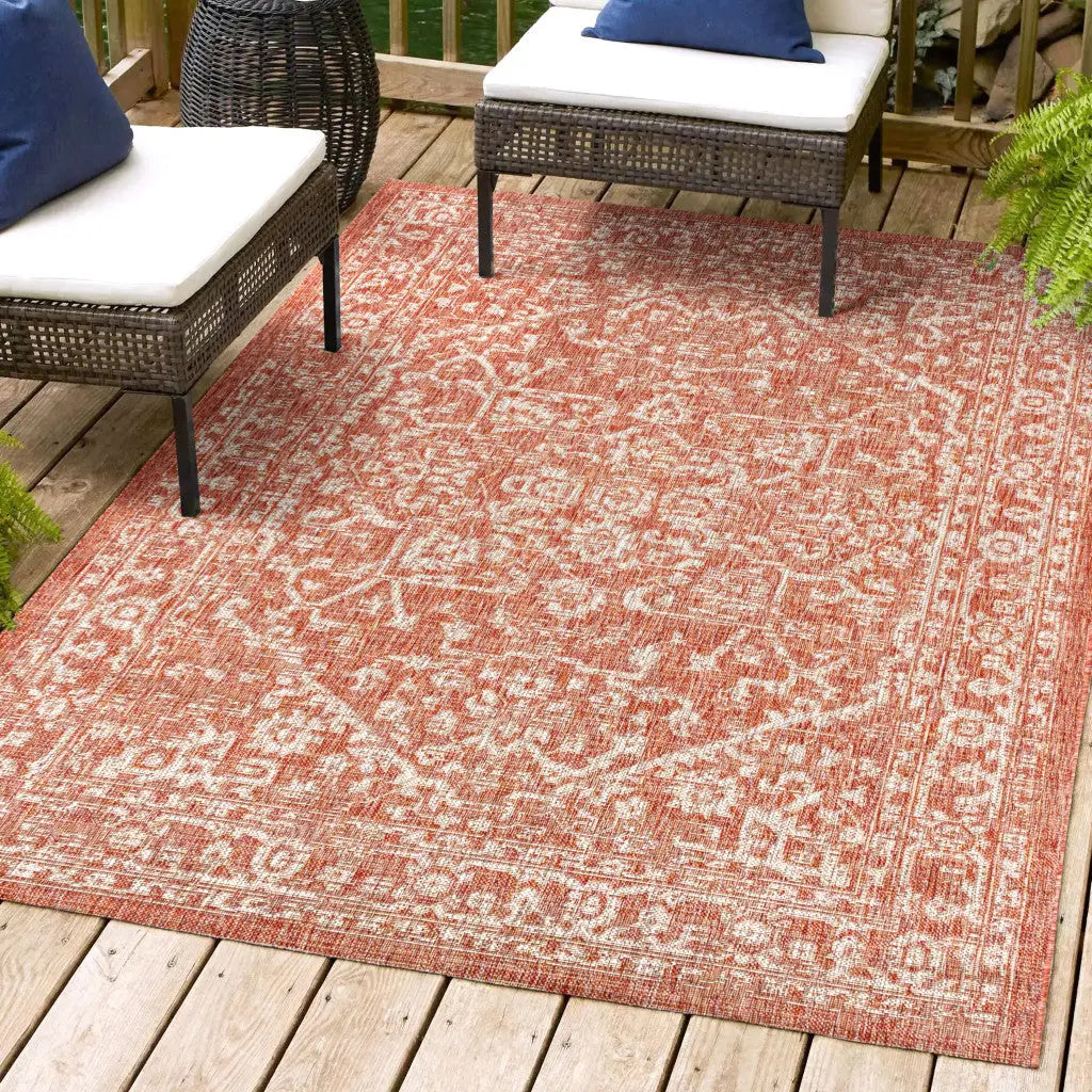 3' X 5' Red And Taupe Medallion Indoor Outdoor Area Rug Homeroots Outdoor