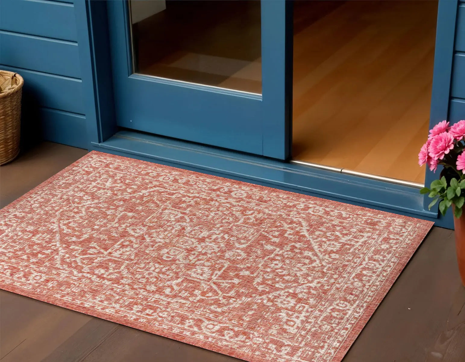3' X 5' Red And Taupe Medallion Indoor Outdoor Area Rug Homeroots Outdoor