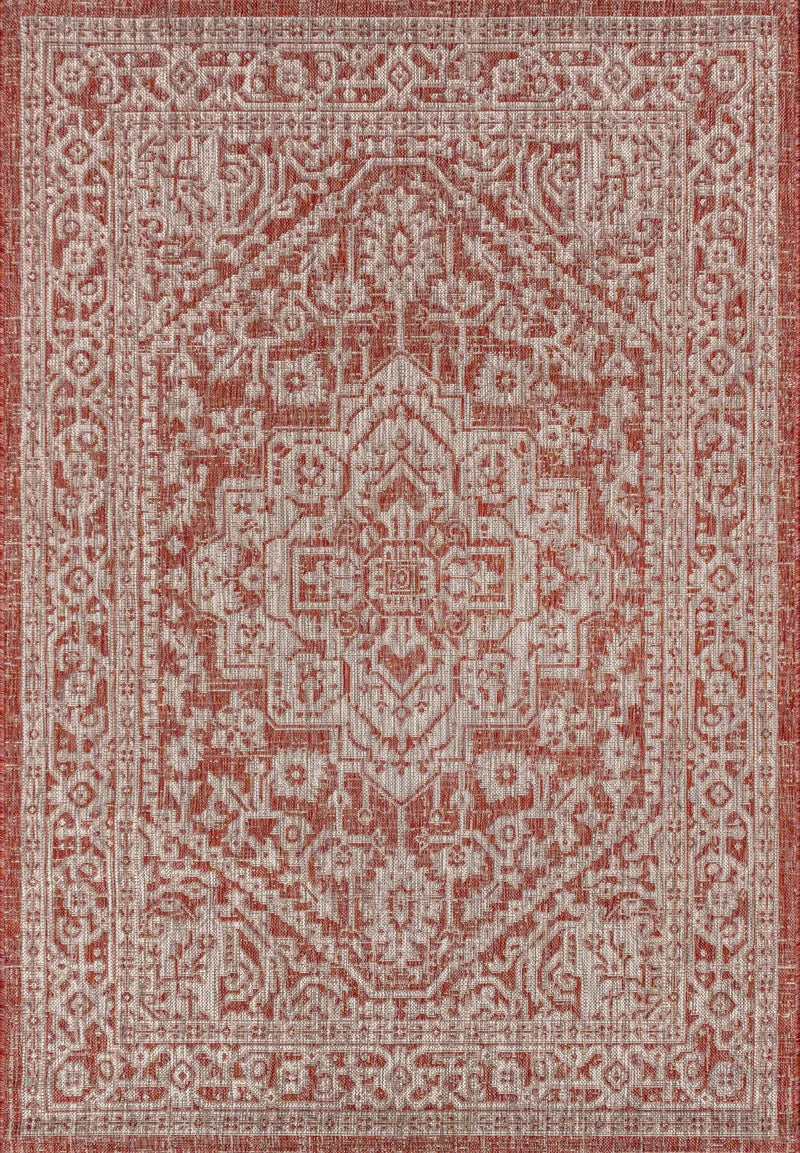3' X 5' Red And Taupe Medallion Indoor Outdoor Area Rug Homeroots Outdoor