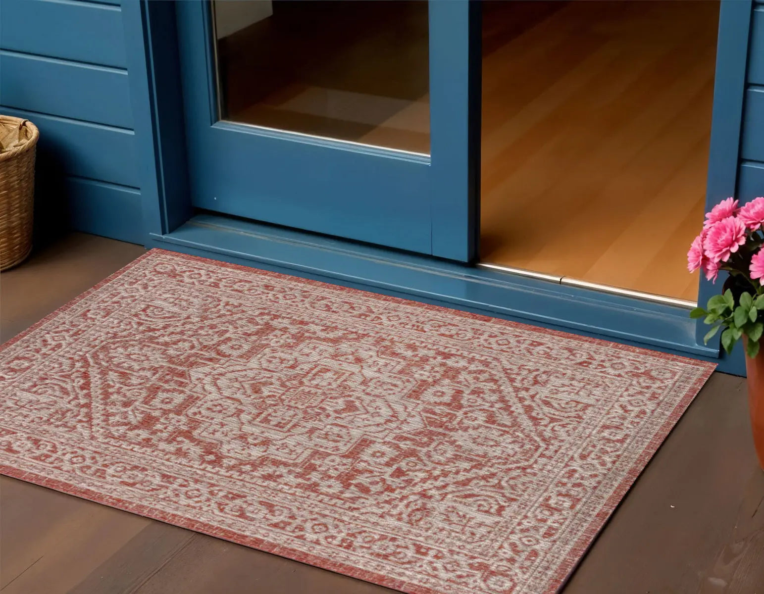 3' X 5' Red And Taupe Medallion Indoor Outdoor Area Rug Homeroots Outdoor