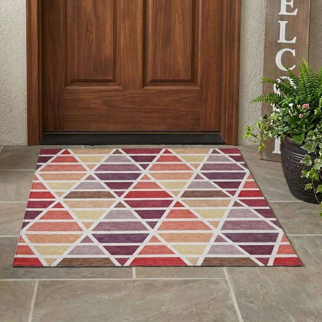 3' X 5' Red And White Geometric Washable Indoor Outdoor Area Rug Homeroots Outdoor