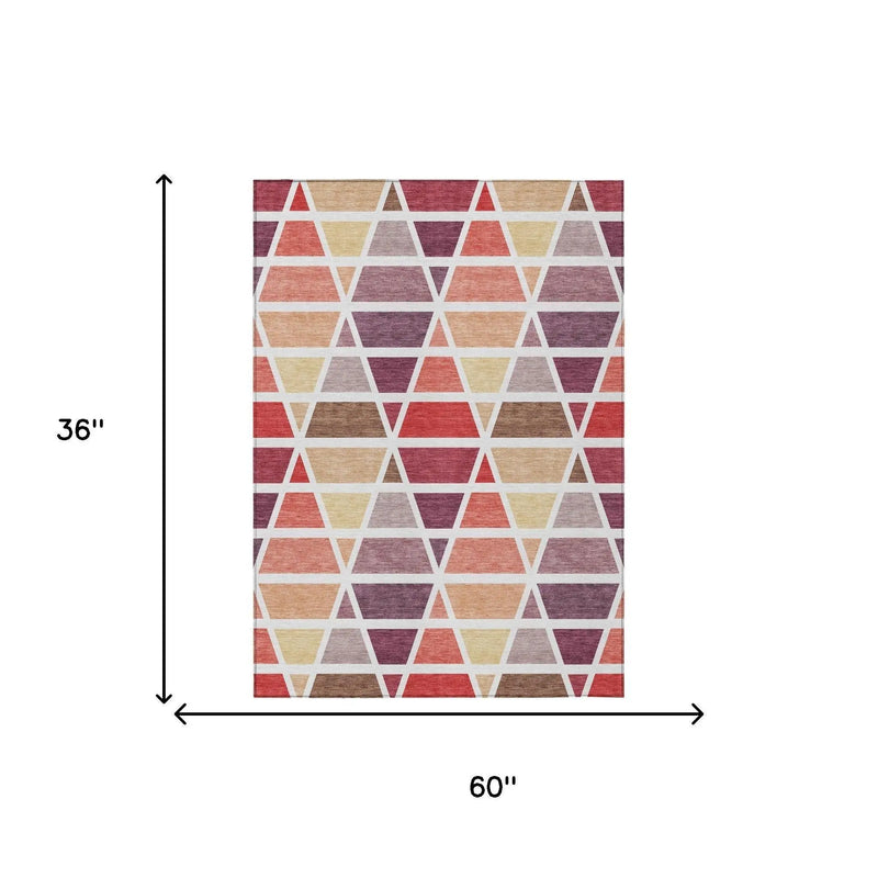 3' X 5' Red And White Geometric Washable Indoor Outdoor Area Rug Homeroots Outdoor