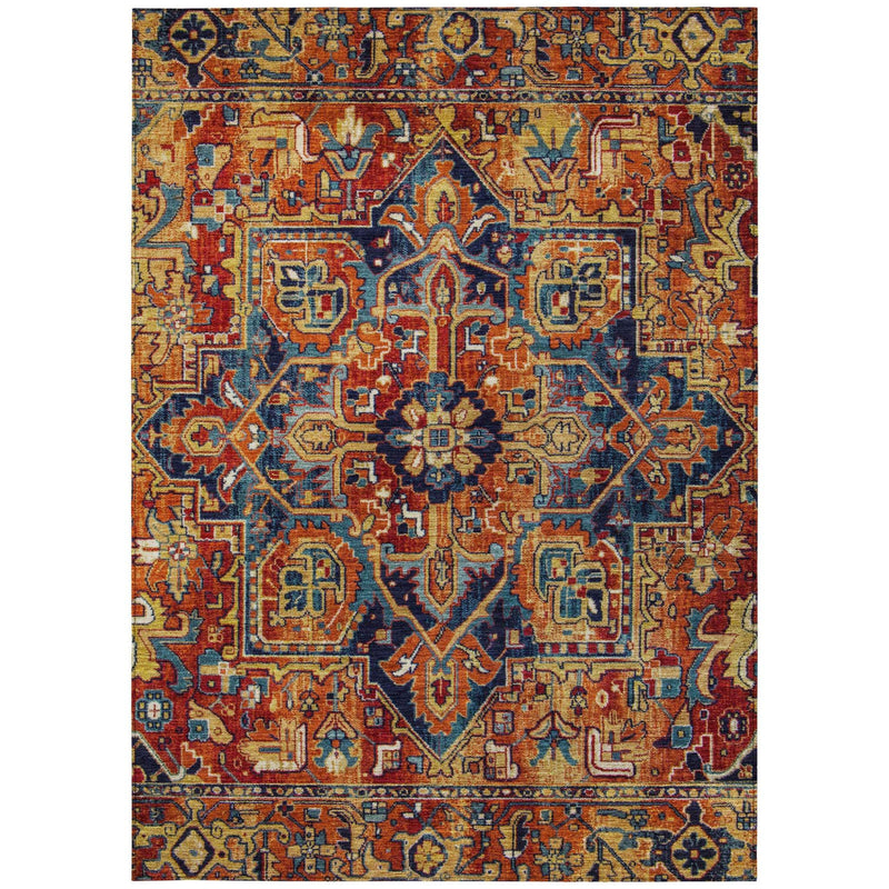 3' X 5' Red Orange and Blue Oriental Washable Non Skid Indoor Outdoor Area Rug - GreatEagleInc