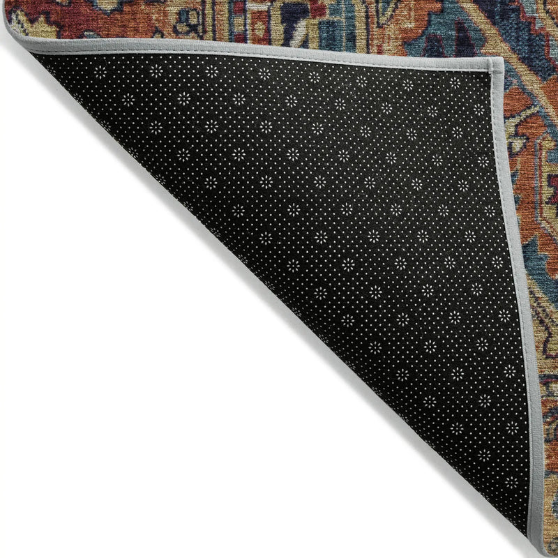 3' X 5' Red Orange and Blue Oriental Washable Non Skid Indoor Outdoor Area Rug - GreatEagleInc
