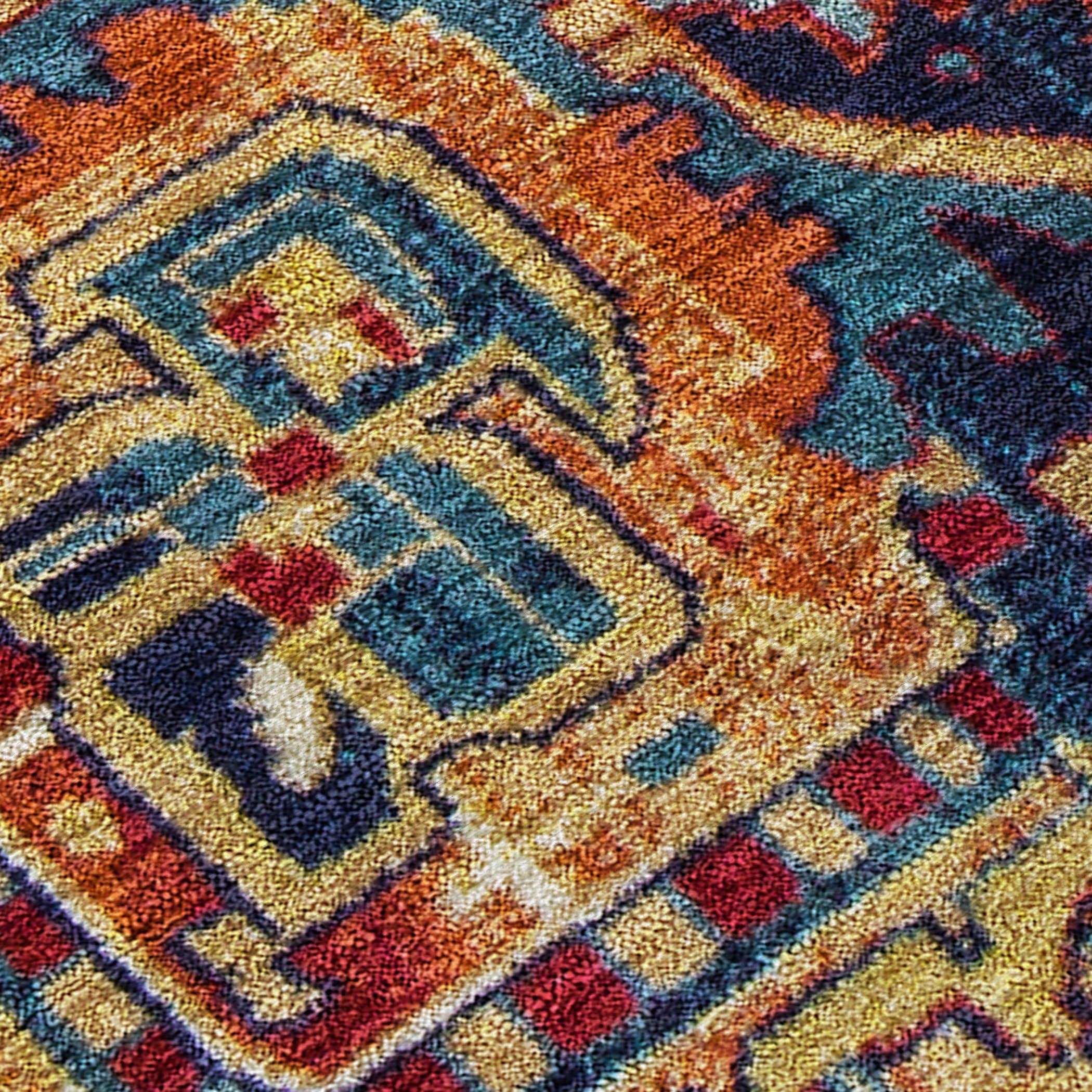 3' X 5' Red Orange and Blue Oriental Washable Non Skid Indoor Outdoor Area Rug - GreatEagleInc