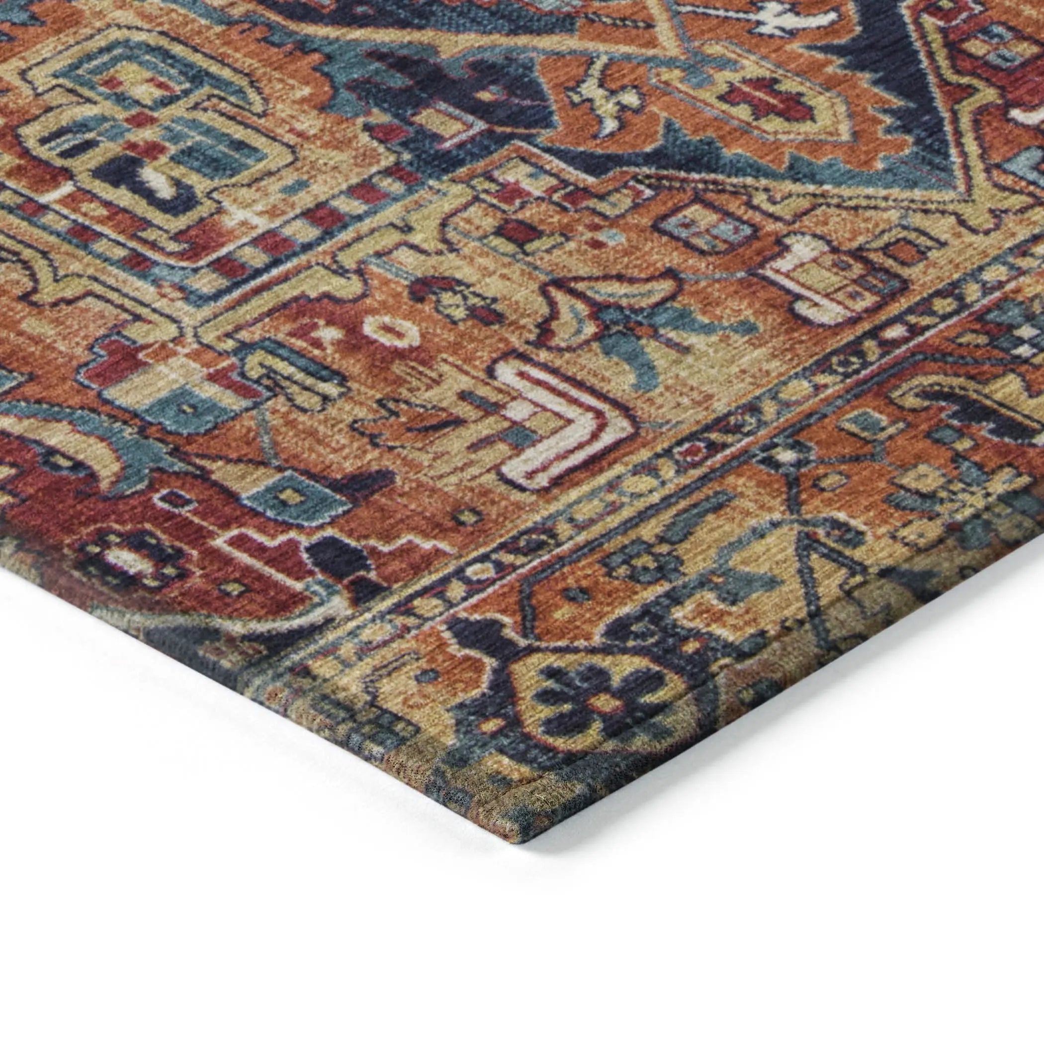 3' X 5' Red Orange and Blue Oriental Washable Non Skid Indoor Outdoor Area Rug - GreatEagleInc