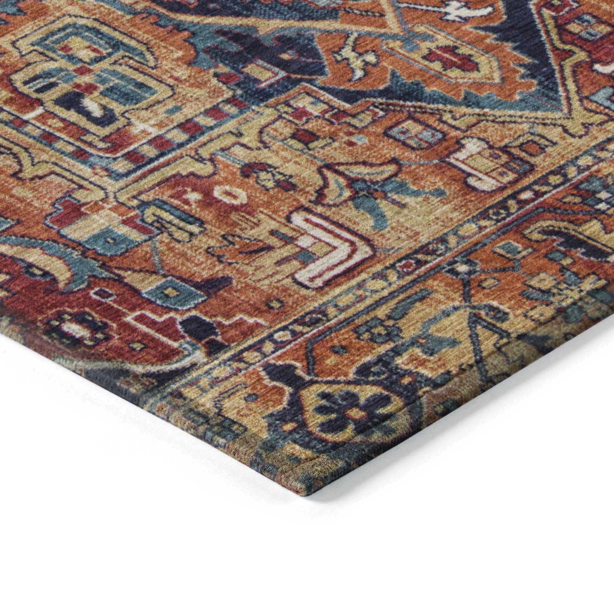 3' X 5' Red Orange and Blue Oriental Washable Non Skid Indoor Outdoor Area Rug - GreatEagleInc